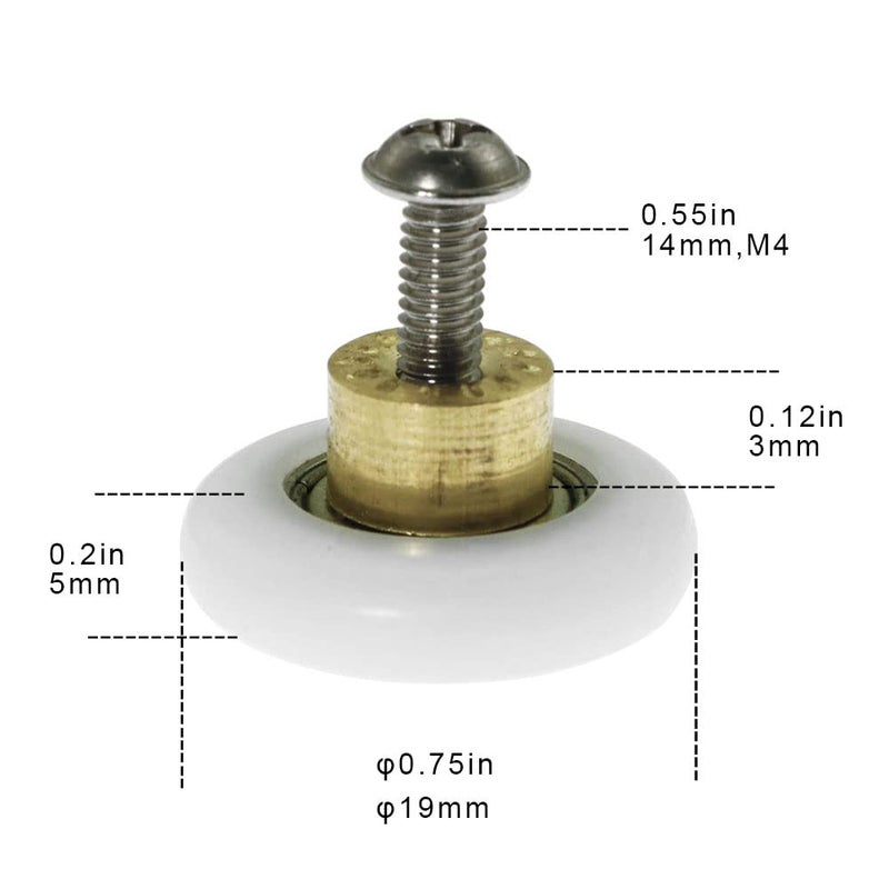 Linwnil 4PCS Shower Door Rollers Runners Wheels Replacement Part Bathroom Glass Door Runner Sliding Shower Door Roller Wheel,19MM - Image 2